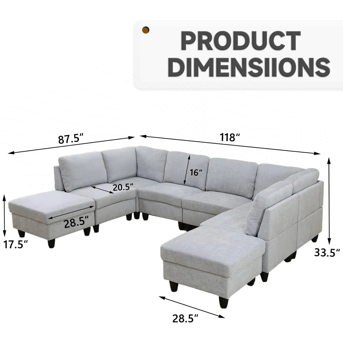 7 Seater Sofa Set: Spacious 104.5" Modular Reversible Sofa Set