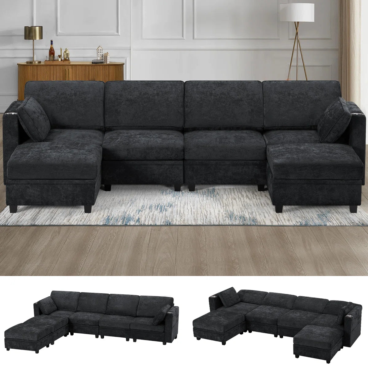 7 Seater Sofa Set: 110" U-Shape Modular Sectional with Stylish Sofa