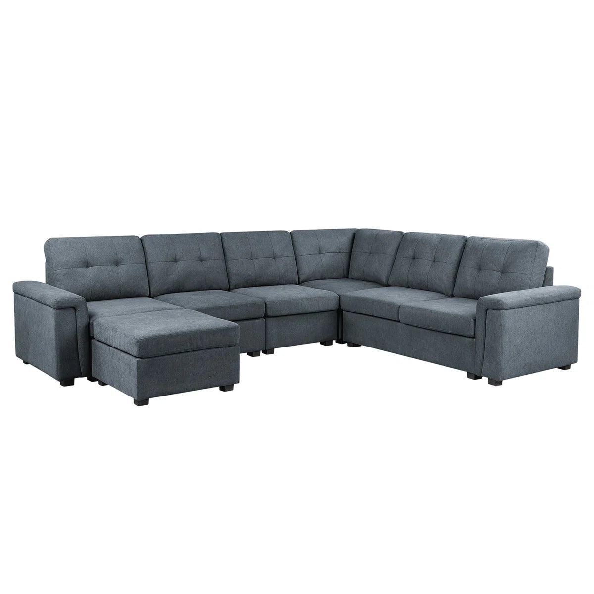 7 Seater Sofa Set: 119" Gray Woven Fabric 7-Seater Sectional Sofa