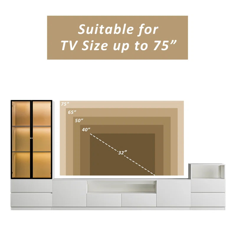 tv panel: 122" Media Console for 75" TVs with Glass and Drawer Cabinets