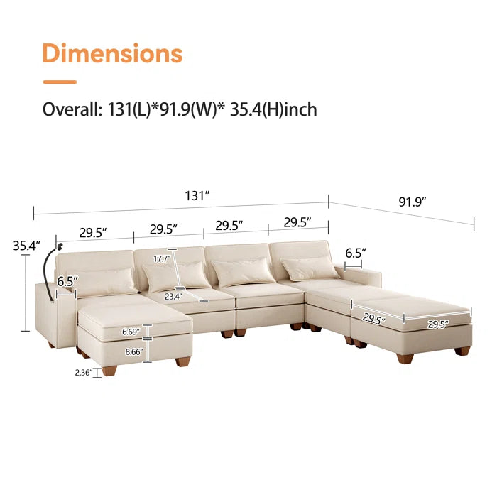 7 Seater Sofa Set: 131" U-Shaped Modular Sectional Sofa
