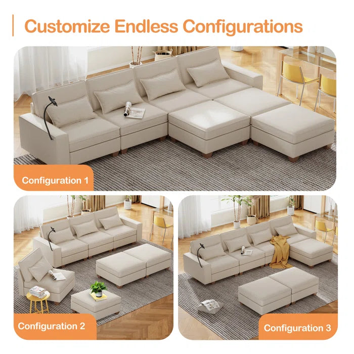 7 Seater Sofa Set: 131" U-Shaped Modular Sectional Sofa
