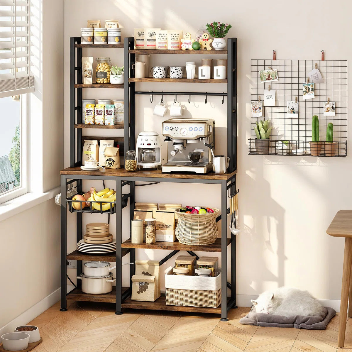 Kitchen Rack: 14 Hooks Bread Rack with Power Outlet and Storage Rack