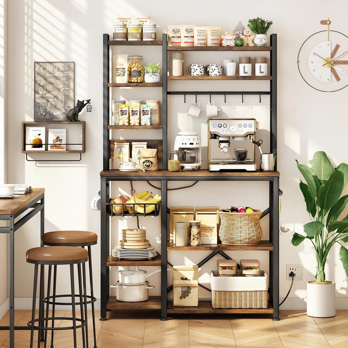 Kitchen Rack: 14 Hooks Bread Rack with Power Outlet and Storage Rack