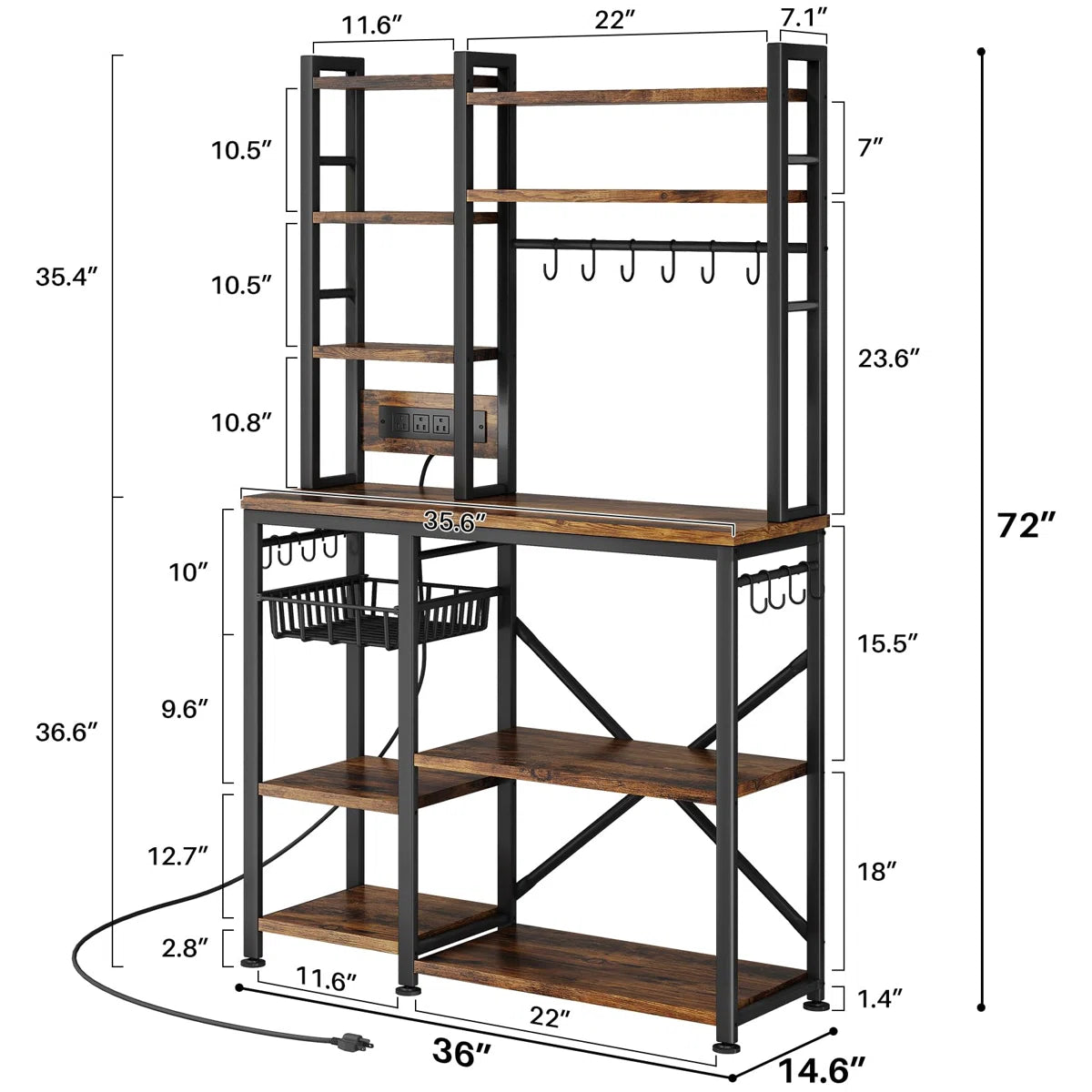 Kitchen Rack: 14 Hooks Bread Rack with Power Outlet and Storage Rack