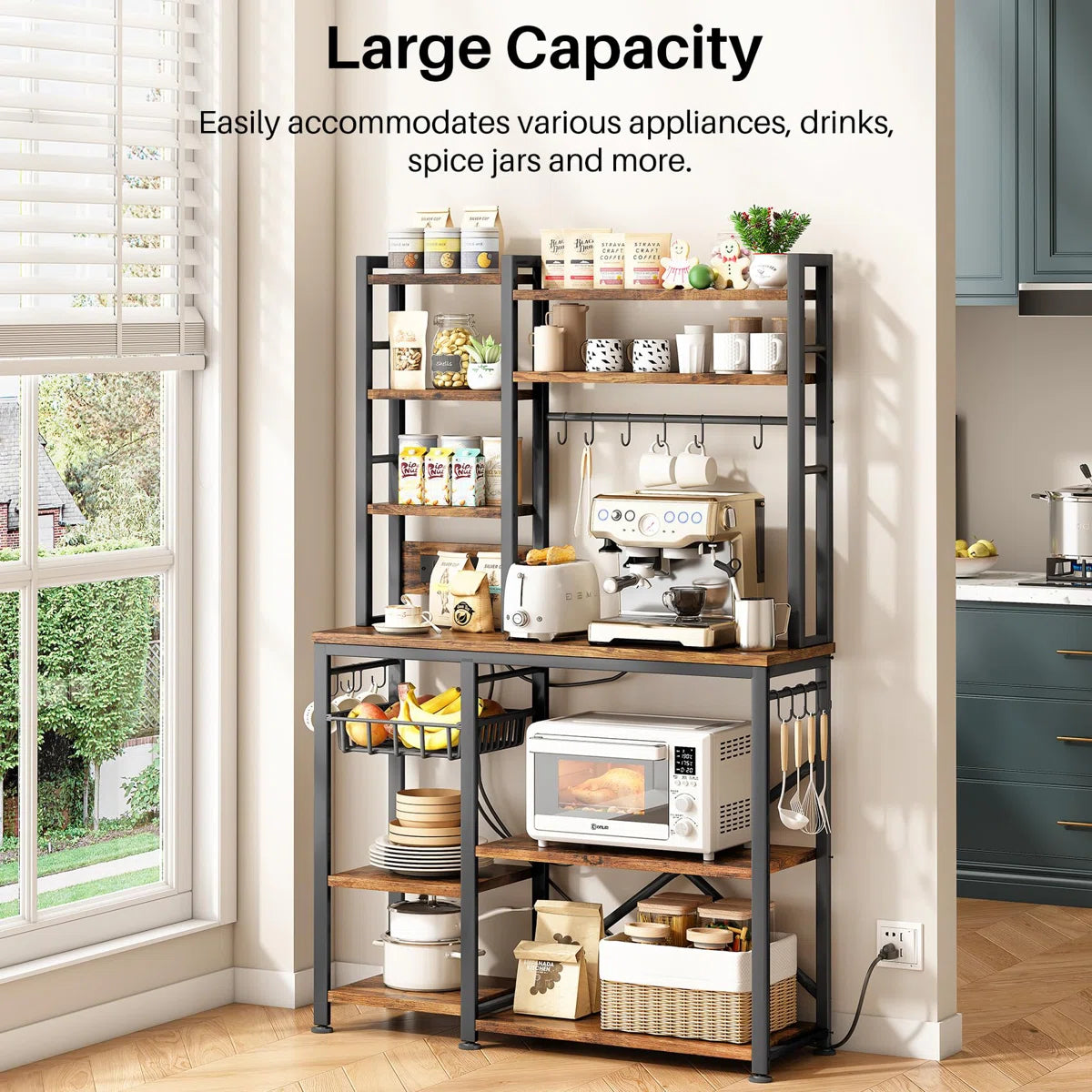 Kitchen Rack: 14 Hooks Bread Rack with Power Outlet and Storage Rack
