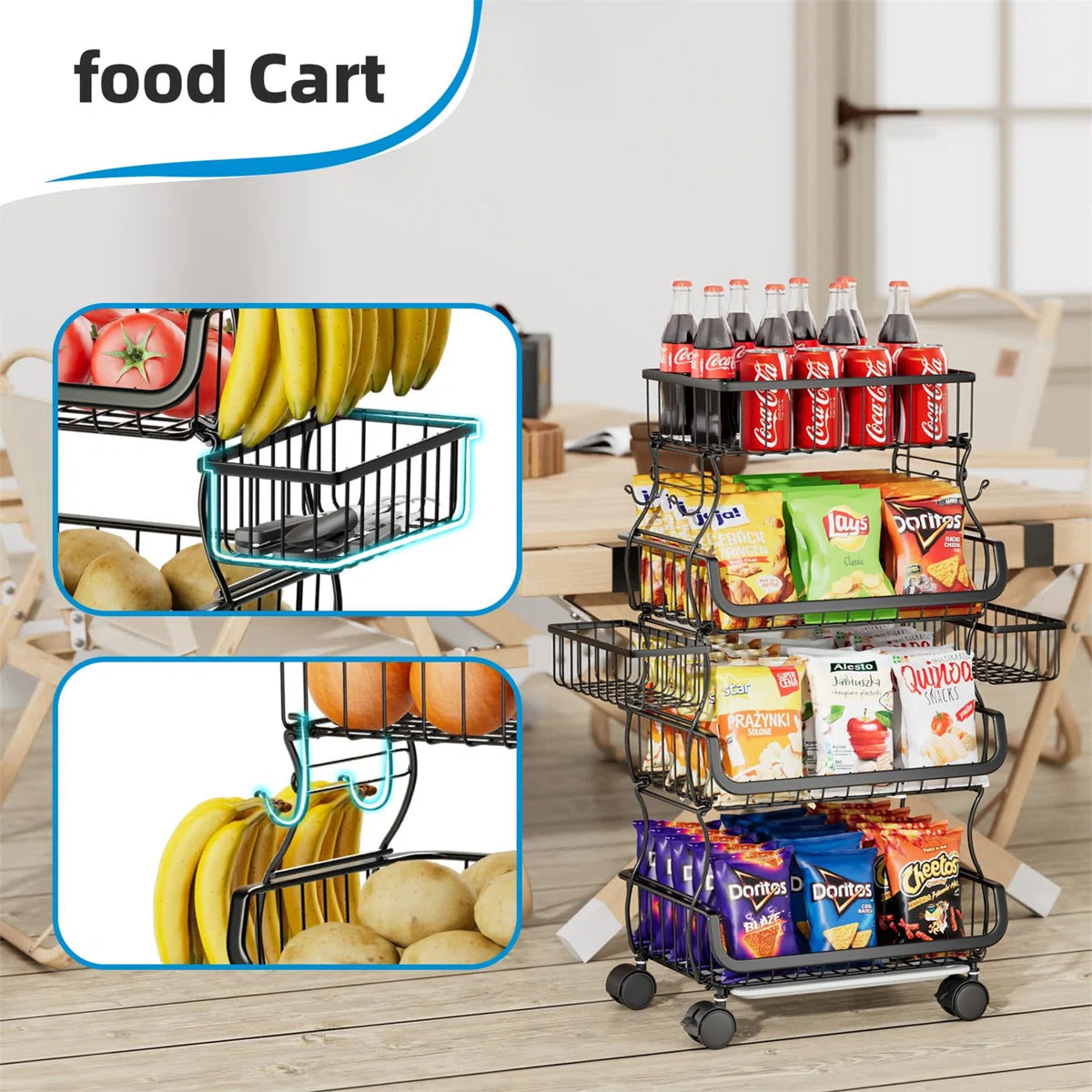 Kitchen Rack: 15.75'' W Metal Shelving Unit with Wheels