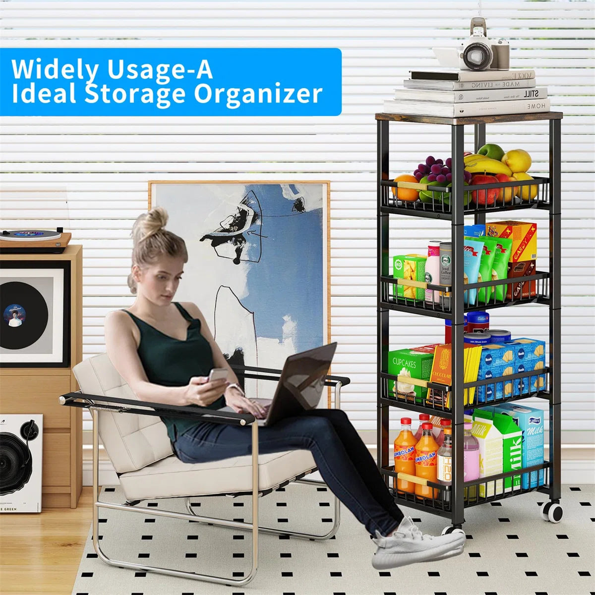 Kitchen Rack: 15.7'' W Metal Shelving Unit with Wheels