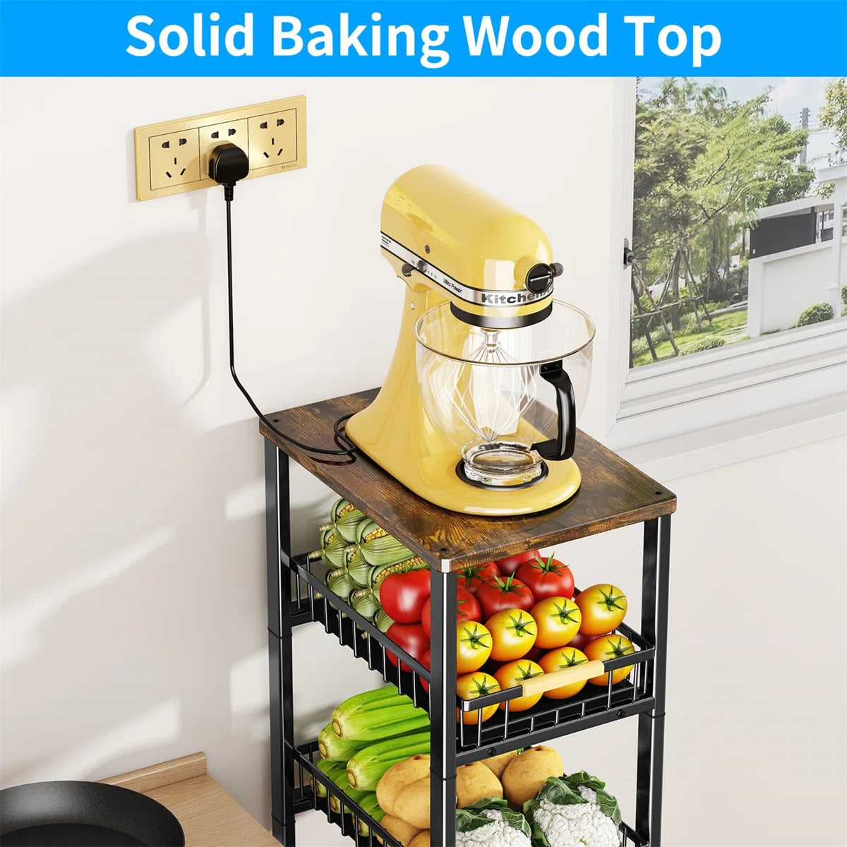 Kitchen Rack: 15.7'' W Metal Shelving Unit with Wheels
