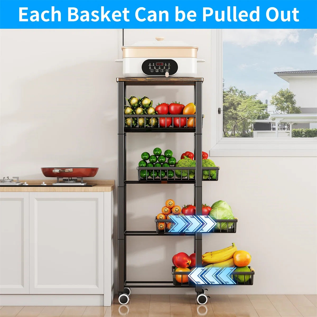 Kitchen Rack: 15.7'' W Metal Shelving Unit with Wheels