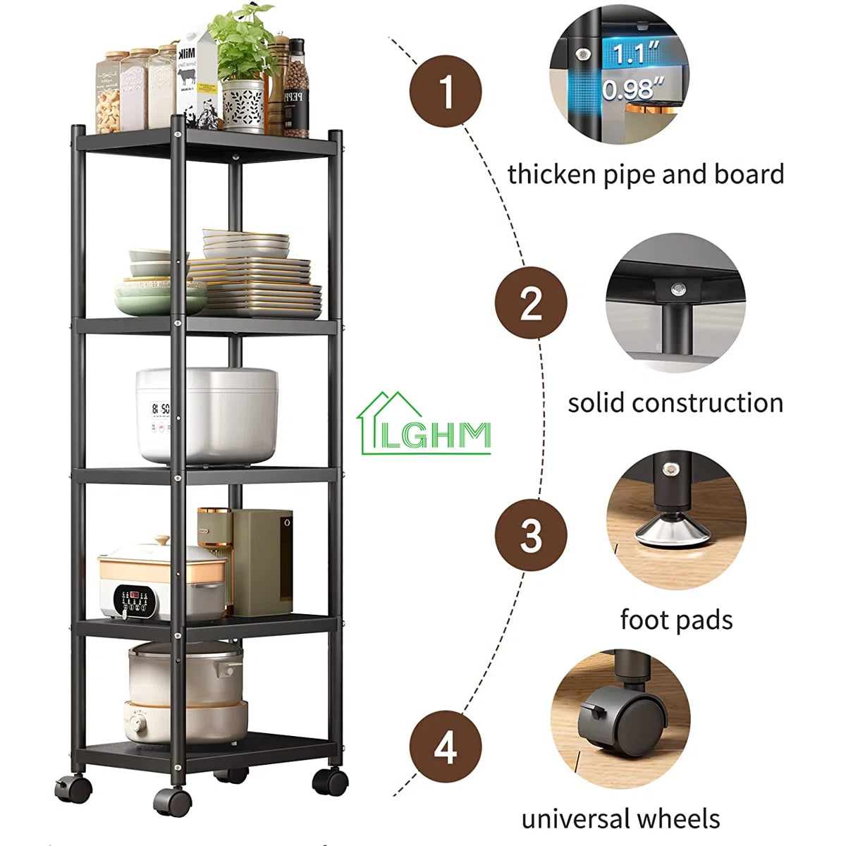 Kitchen Rack: 16.73'' Wood Standard Baker's Rack with Microwave Compatibility