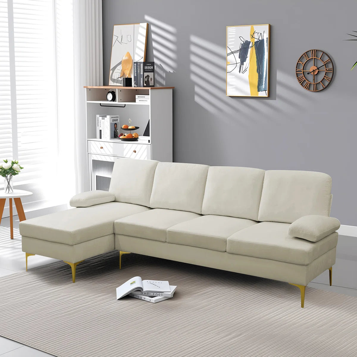 7 Seater Sofa Set: 2-Piece Fluffy Fabric Sofa Set for Cozy and Modern