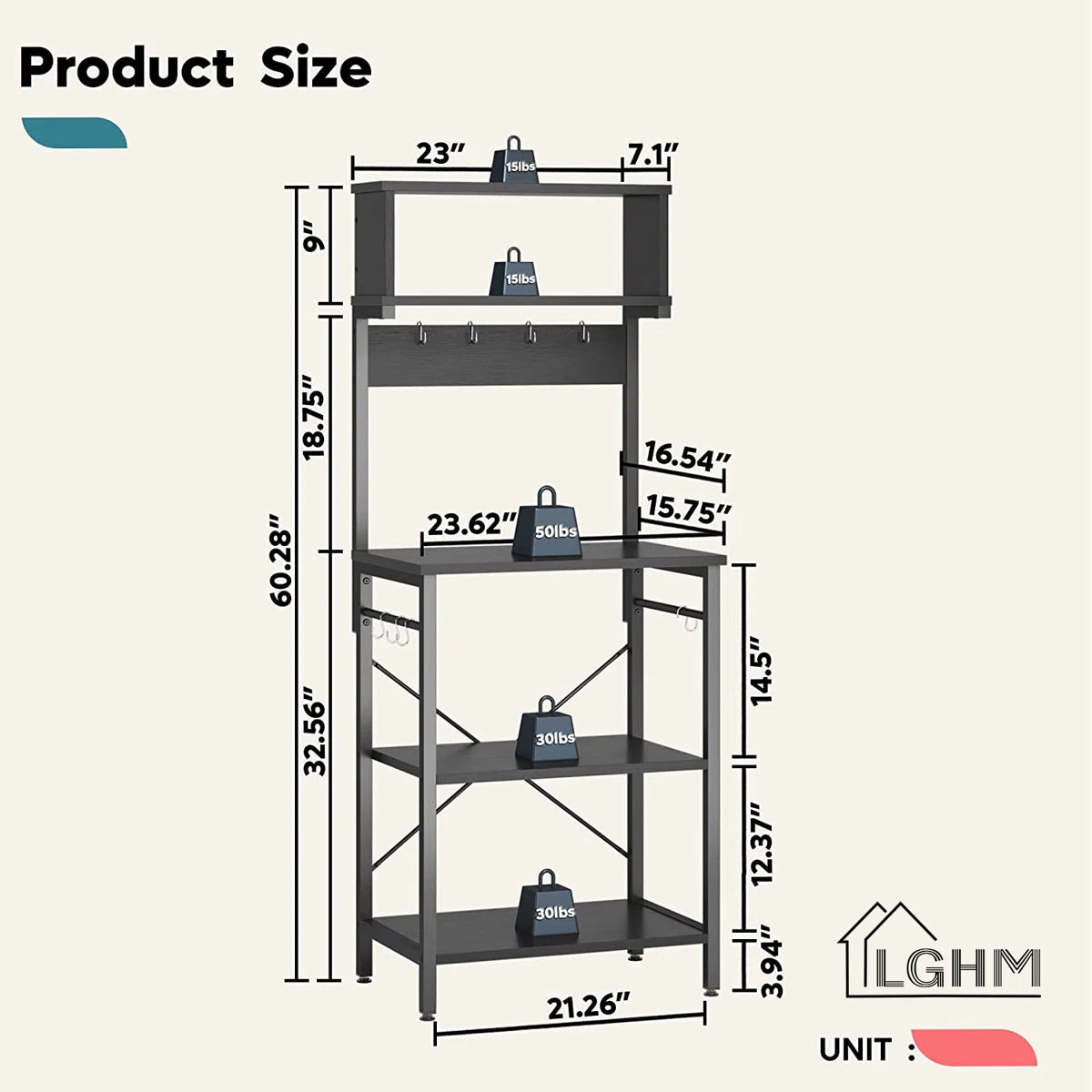Kitchen Rack: 21.26'' Wood Standard Baker's Rack with Microwave Compatibility