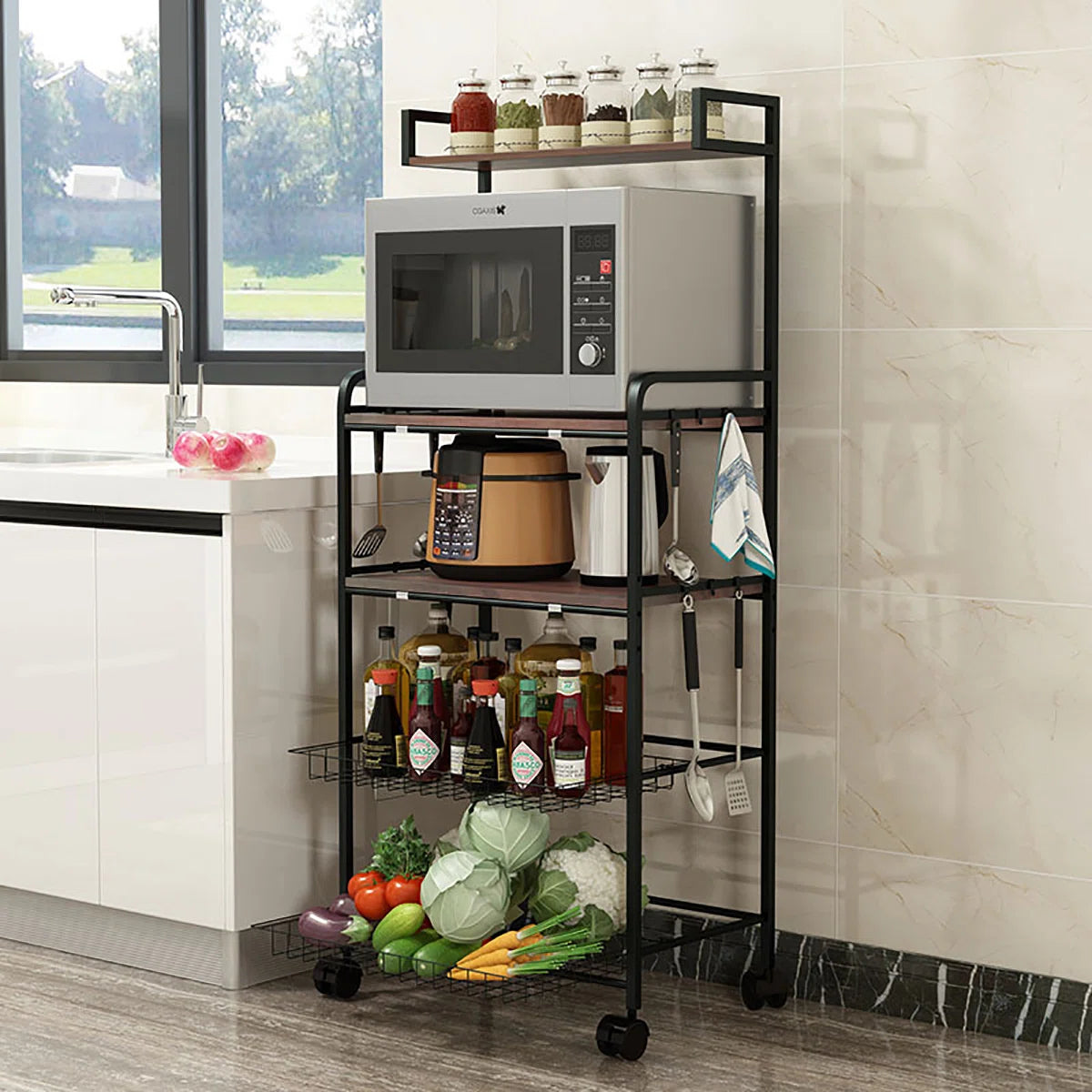 Microwave Stands: 22.83'' Steel Baker’s Rack with Microwave Shelf and Storage