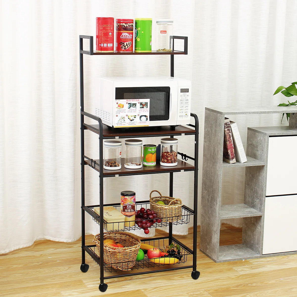 Microwave Stands: 22.83'' Steel Baker’s Rack with Microwave Shelf and Storage