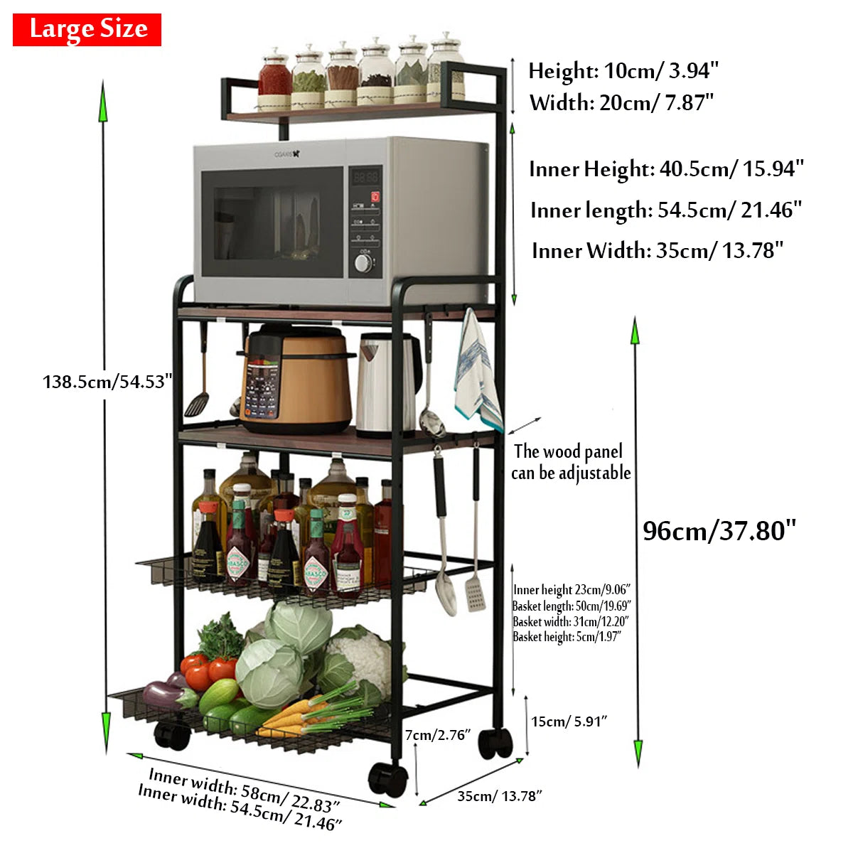 Microwave Stands: 22.83'' Steel Baker’s Rack with Microwave Shelf and Storage