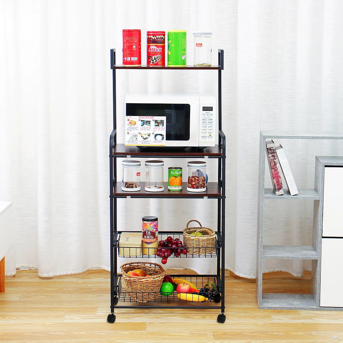 Microwave Stands: 22.83'' Steel Baker’s Rack with Microwave Shelf and Storage