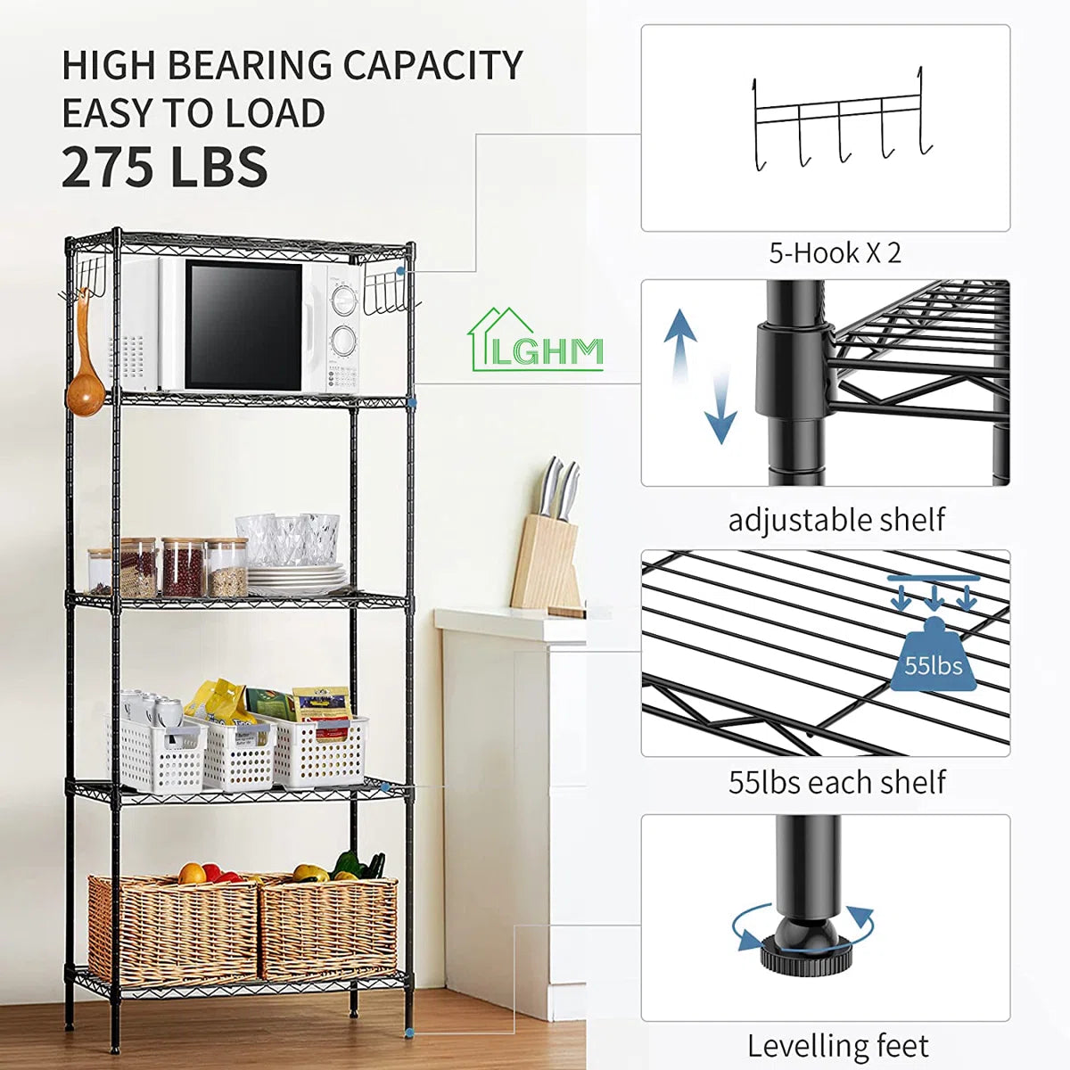 Kitchen Racks: 23.2'' Standard Baker's Rack Made of Wood and Compatible with Microwaves
