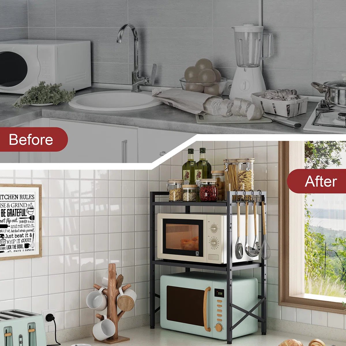 Kitchen Rack: 23.62'' Metal Microwave Oven Baker's Rack with Microwave Compatibility