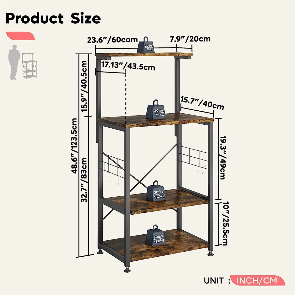 Kitchen Rack: 23.62'' Standard Baker's Rack with Microwave Compatibility
