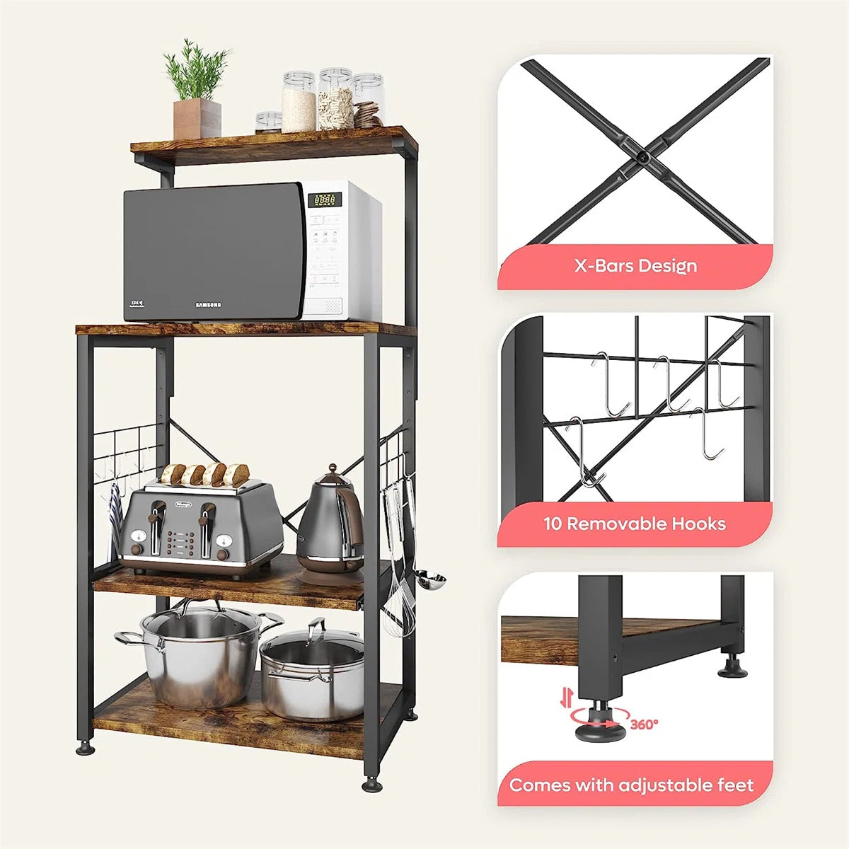 Kitchen Rack: 23.62'' Standard Baker's Rack with Microwave Compatibility