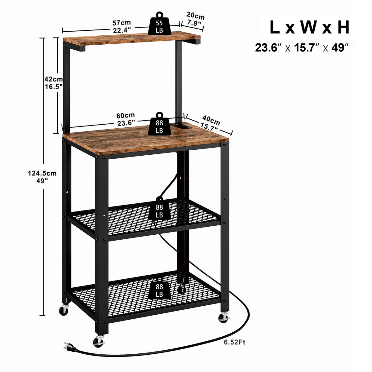 Kitchen Rack: 23.6'' Steel Standard Baker's Rack with Microwave Compatibility
