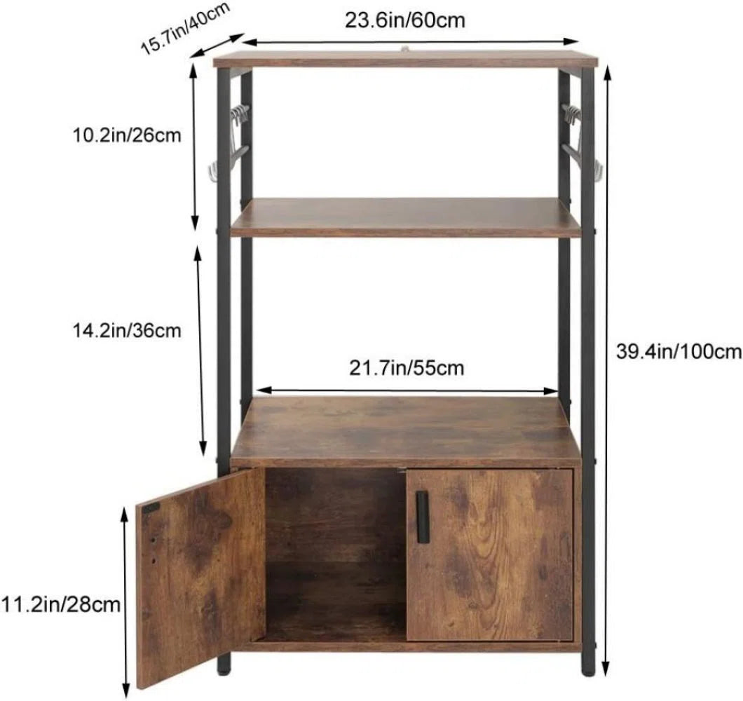 Kitchen Racks: 23.6" steel baker’s rack with wooden shelves for kitchen storage and organization