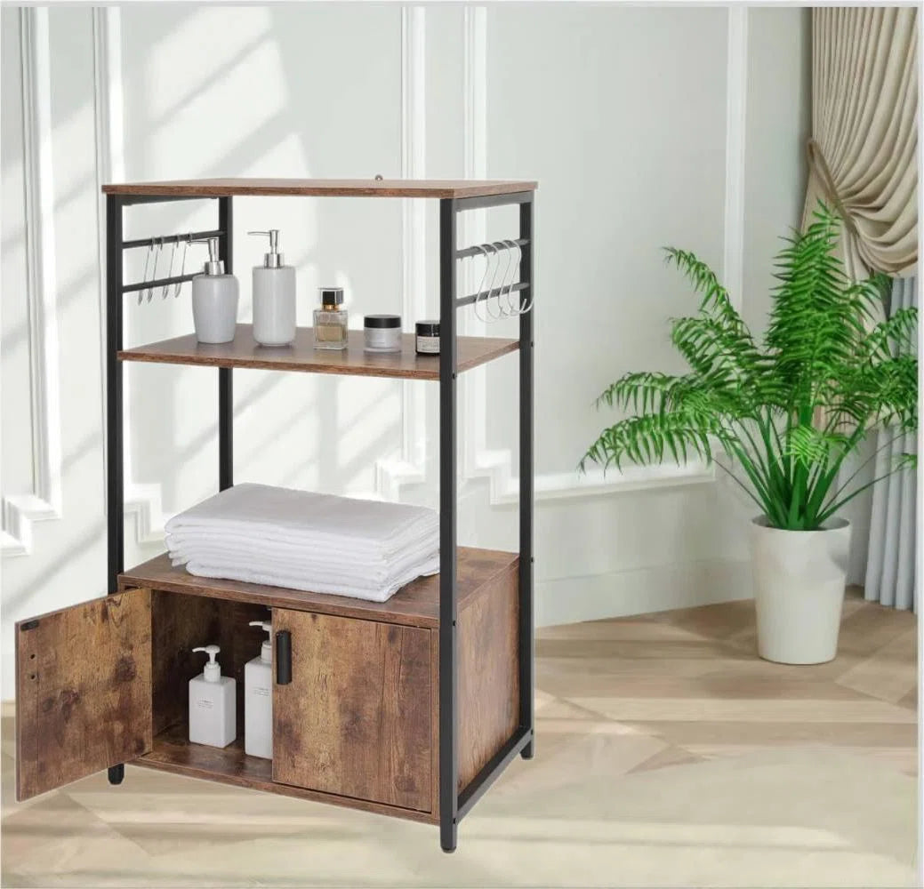 Kitchen Racks: 23.6" steel baker’s rack with wooden shelves for kitchen storage and organization