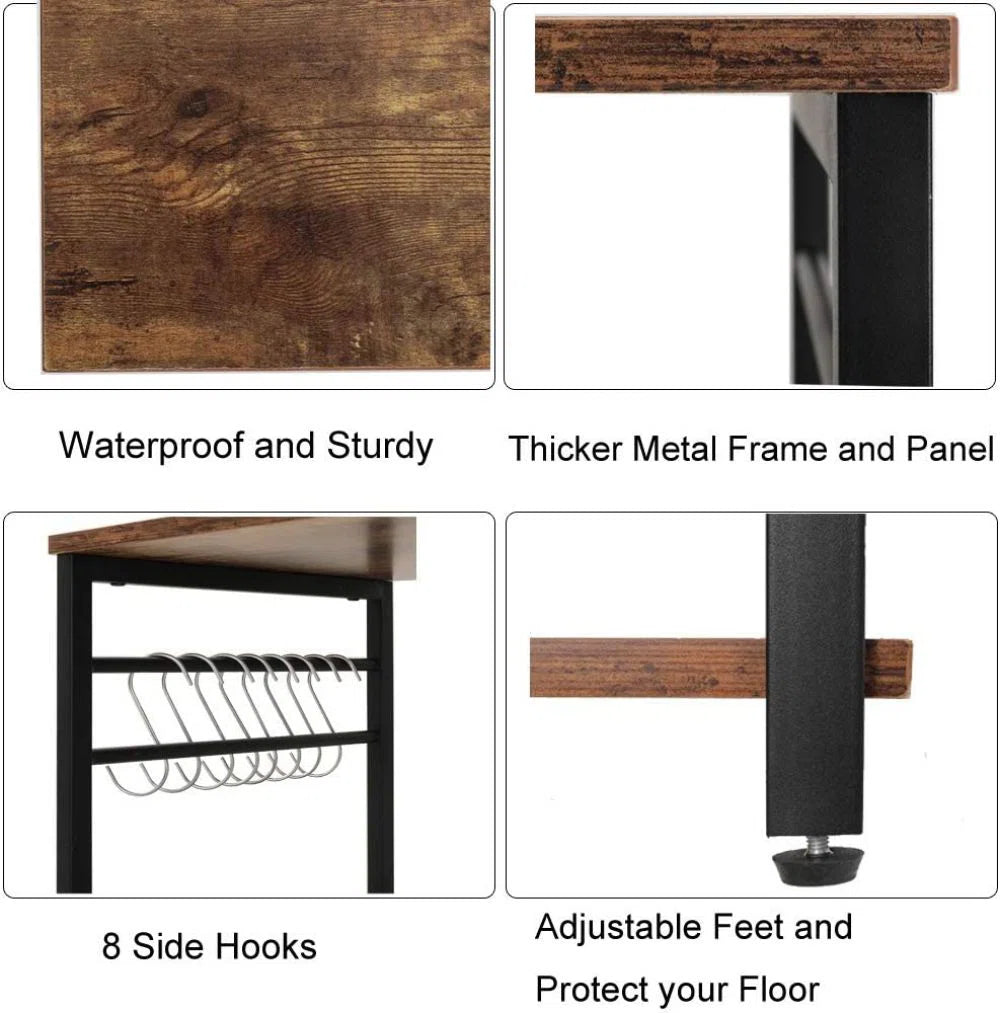 Kitchen Racks: 23.6" steel baker’s rack with wooden shelves for kitchen storage and organization