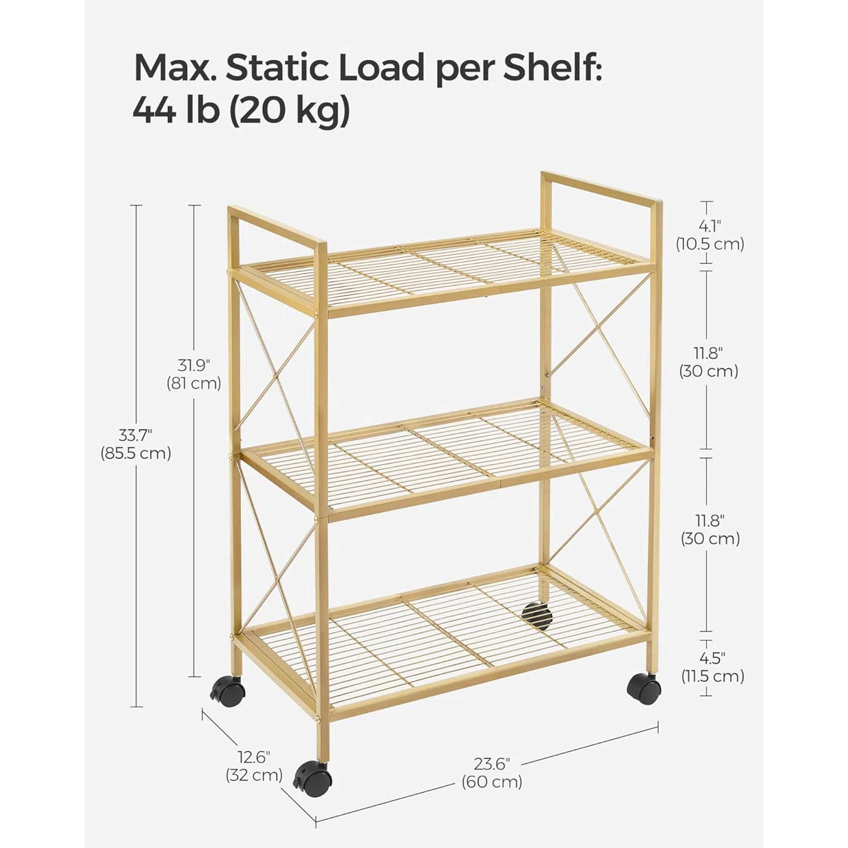 Kitchen Rack: 23.6'' W Steel Shelving Unit with Wheels