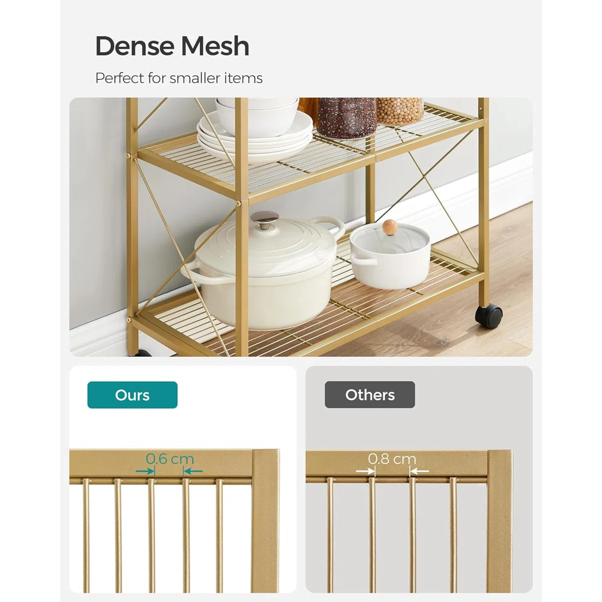 Kitchen Rack: 23.6'' W Steel Shelving Unit with Wheels