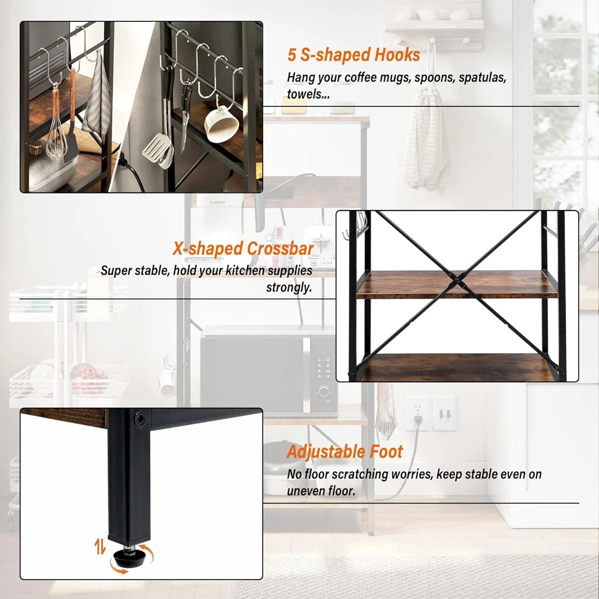 Kitchen Rack: 23.6'' Wood Standard Baker's Rack