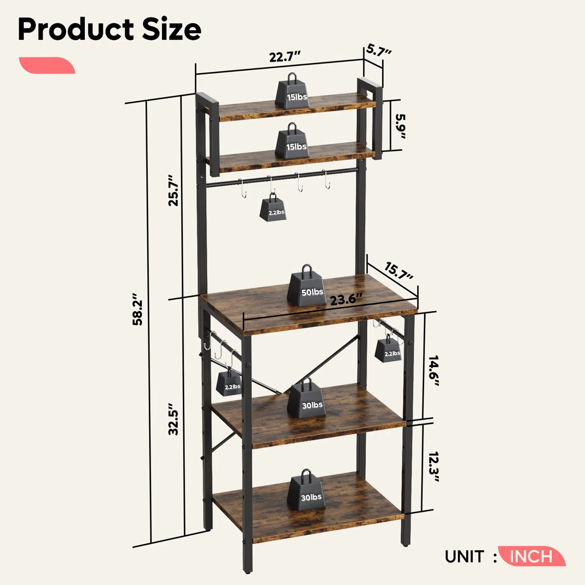 Kitchen Rack: 23.7'' Iron Standard Baker's Rack with Microwave Compatibility