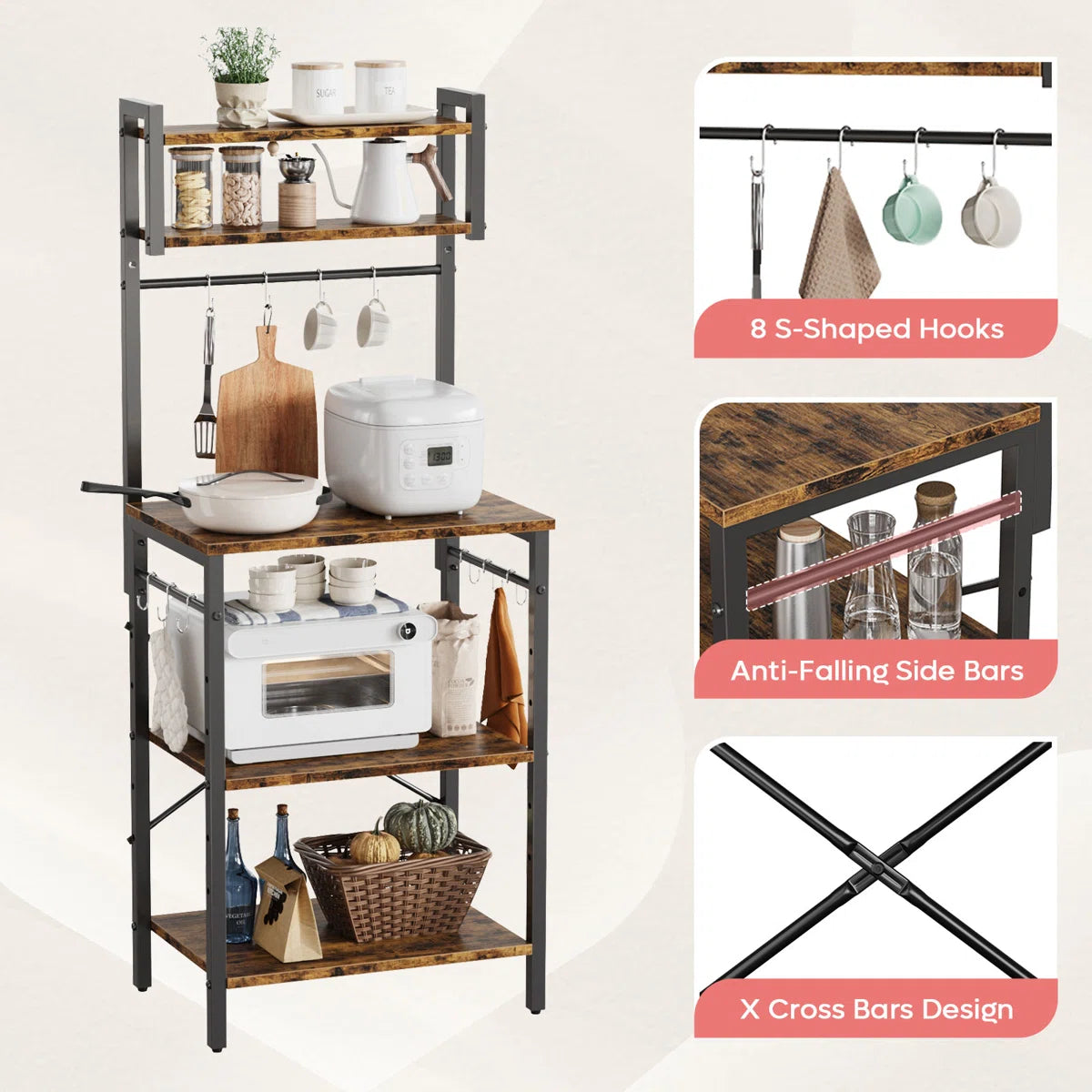 Kitchen Rack: 23.7'' Iron Standard Baker's Rack with Microwave Compatibility