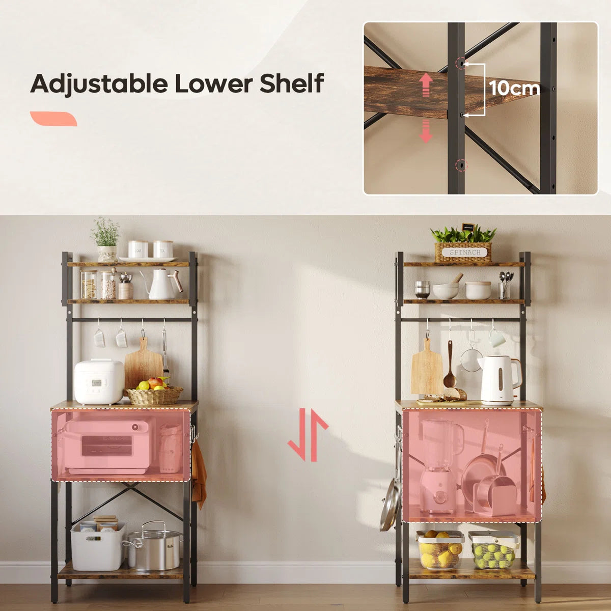 Kitchen Rack: 23.7'' Iron Standard Baker's Rack with Microwave Compatibility