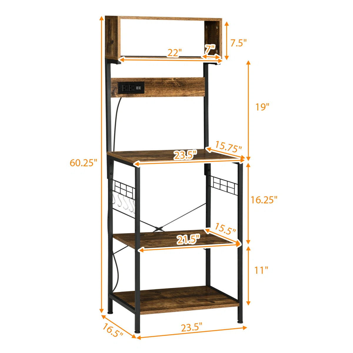 Kitchen Rack: 25.5'' Steel Standard Baker's Rack with Microwave Compatibility and Glass Holders