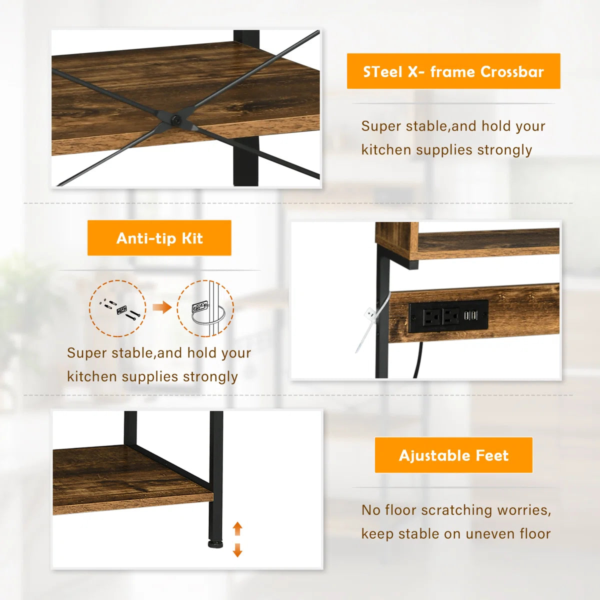 Kitchen Rack: 25.5'' Steel Standard Baker's Rack with Microwave Compatibility and Glass Holders