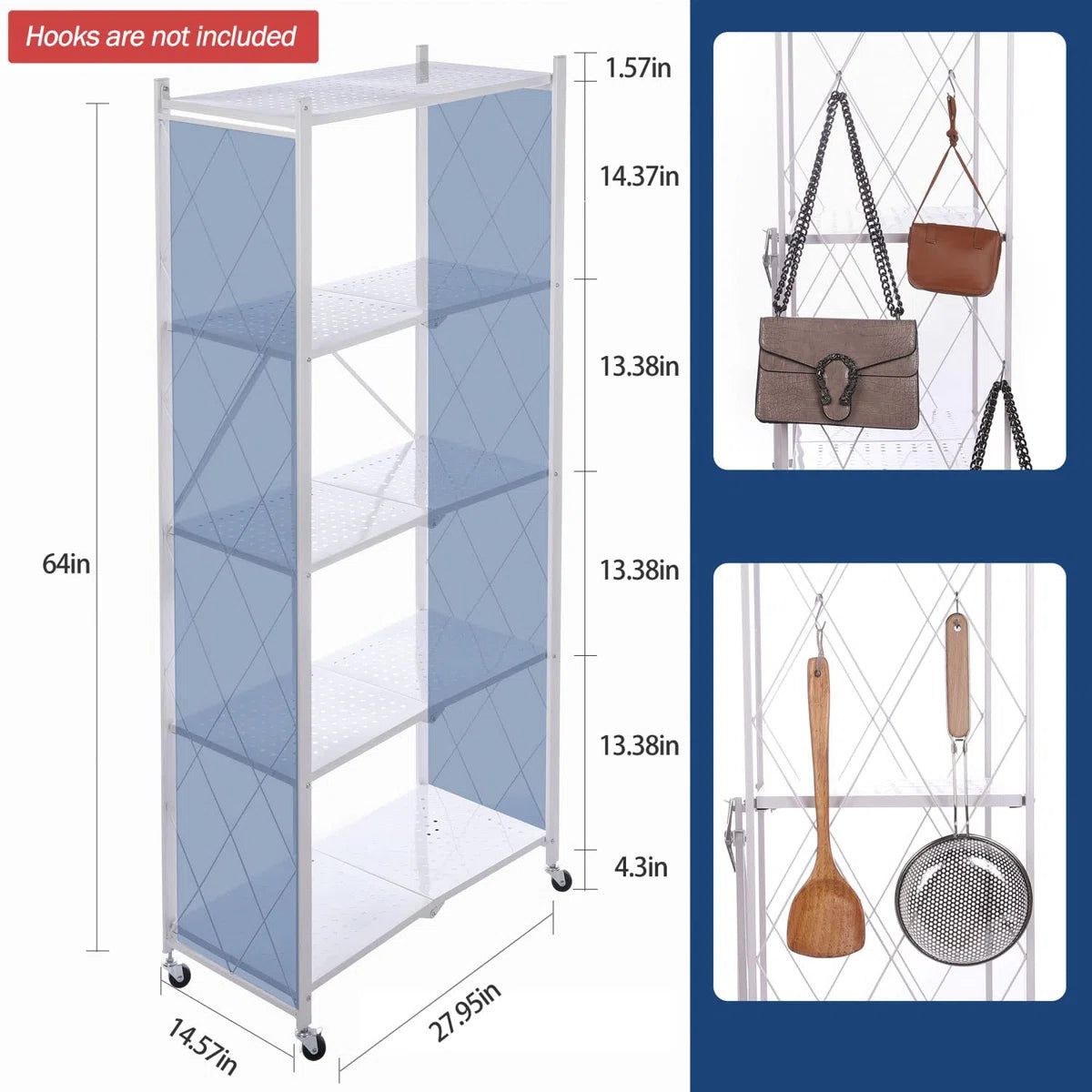 Kitchen Rack: 27.95'' W Steel Shelving Unit with Wheels