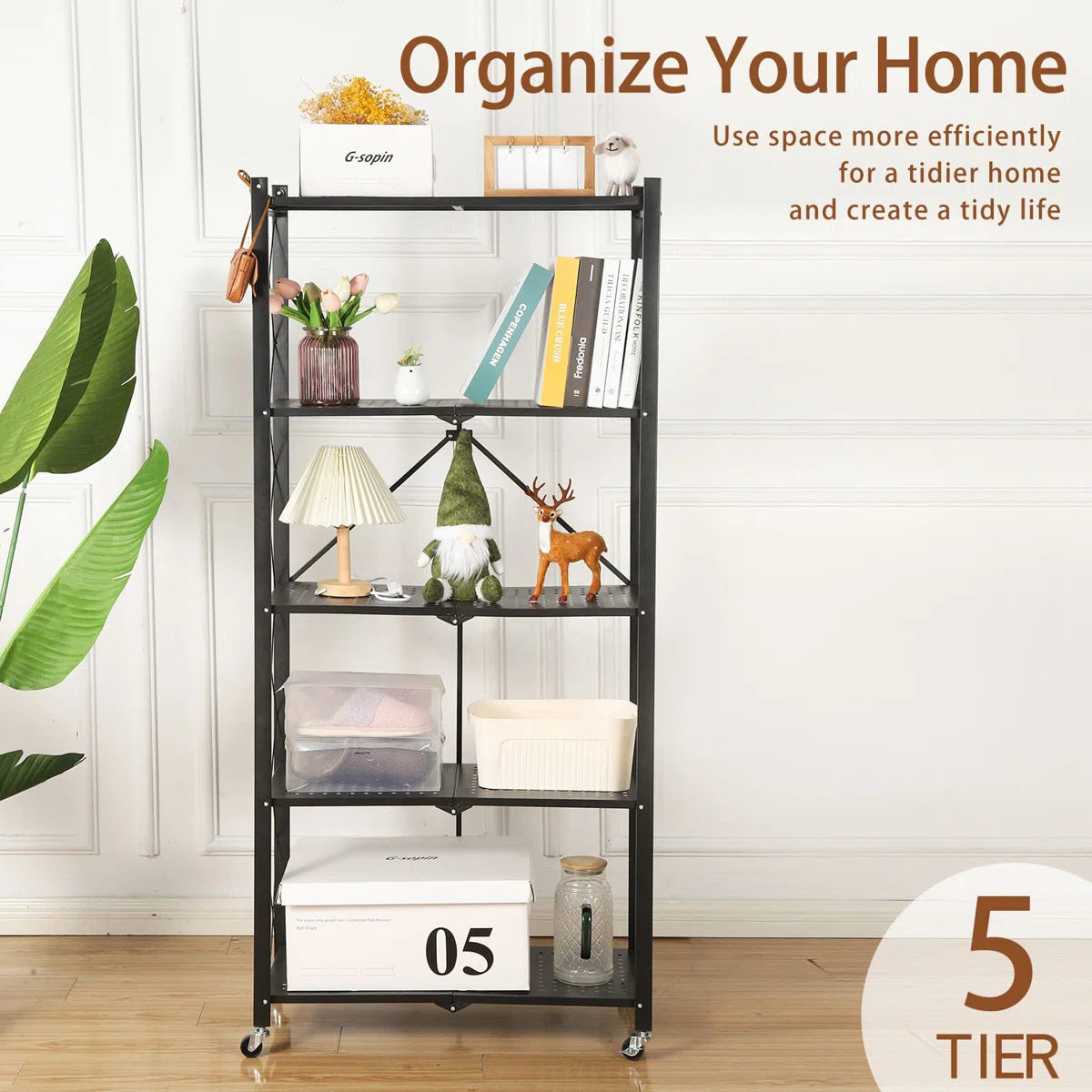 Kitchen Rack: 27.95'' W Steel Shelving Unit with Wheels