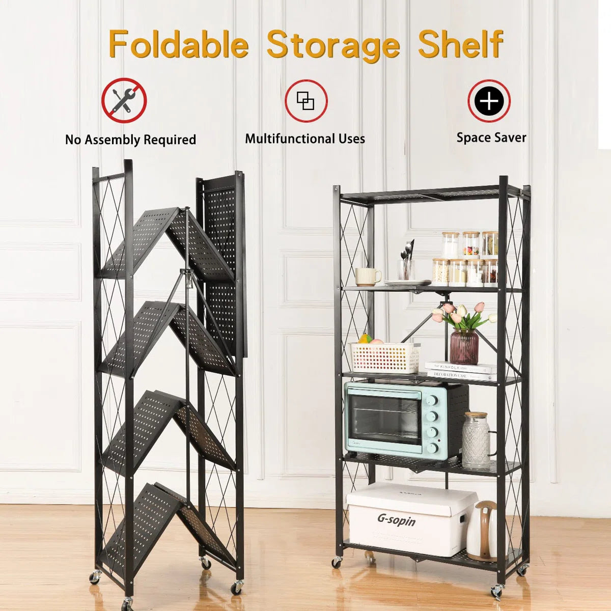 Kitchen Rack: 27.95'' W Steel Shelving Unit with Wheels