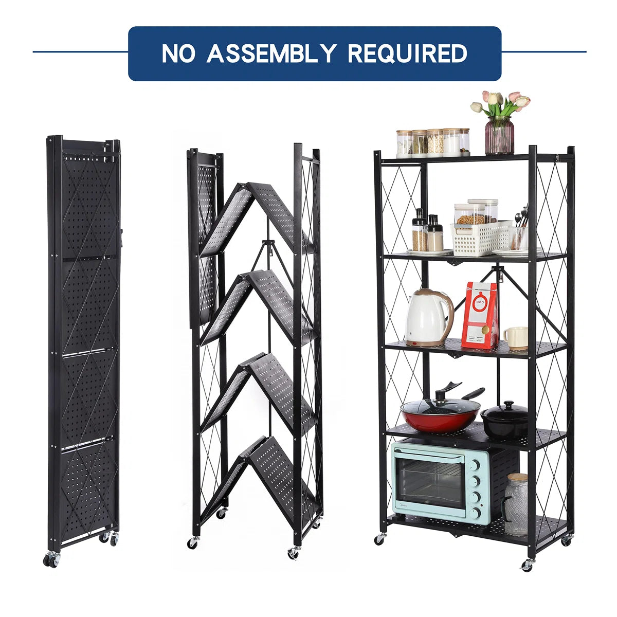 Kitchen Rack: 27.95'' W Steel Shelving Unit with Wheels