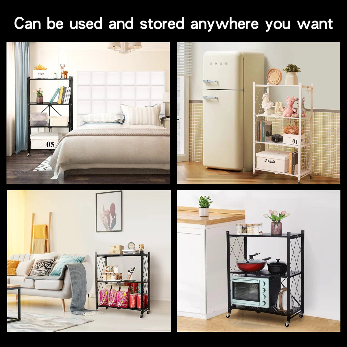 Kitchen Rack: 27.95'' W Steel Shelving Unit with Wheels