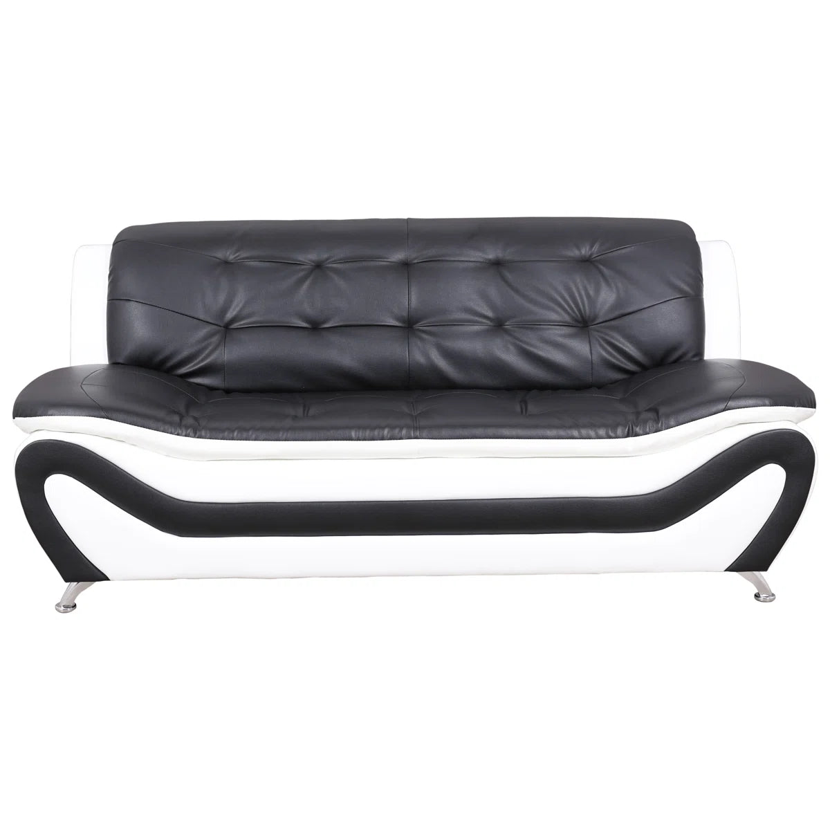 Luxury Sofa Sets: 76.5'' Wide Faux Leather 2-Piece Sofa Set with Loveseat in Black & White Finish