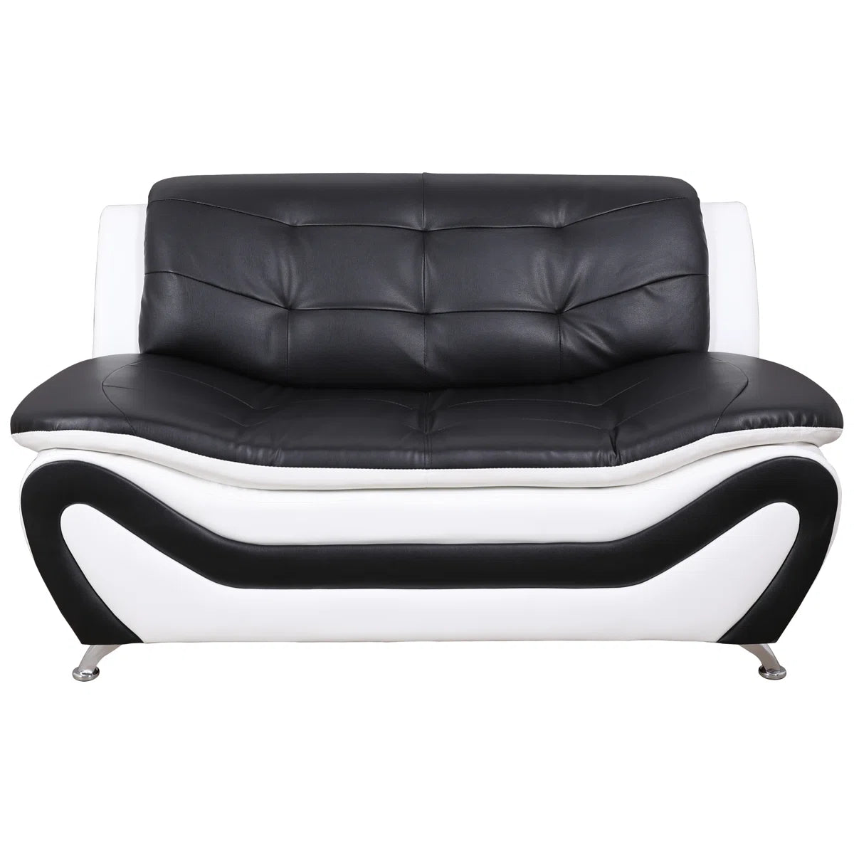 Luxury Sofa Sets: 76.5'' Wide Faux Leather 2-Piece Sofa Set with Loveseat in Black & White Finish