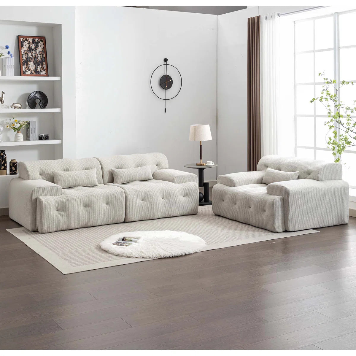 Luxury Sofa Sets: Modern 2-Piece Sofa and Loveseat Set with Tufted Design and Pillows