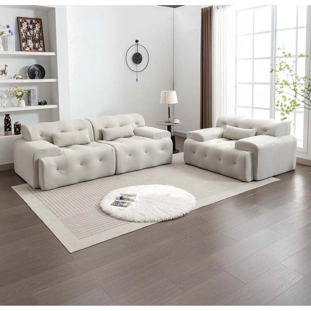Luxury Sofa Sets: Modern 2-Piece Sofa and Loveseat Set with Tufted Design and Pillows