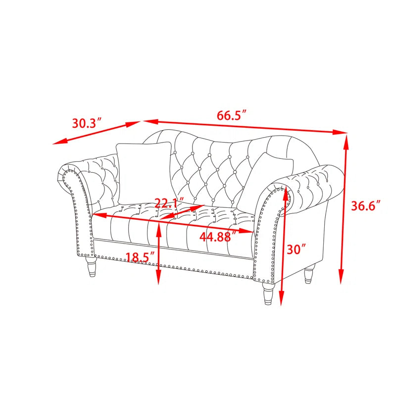 Luxury Sofa Sets: Chesterfield-Style Velvet Sofa & Loveseat Set with Nailhead Trim and Rolled Arms