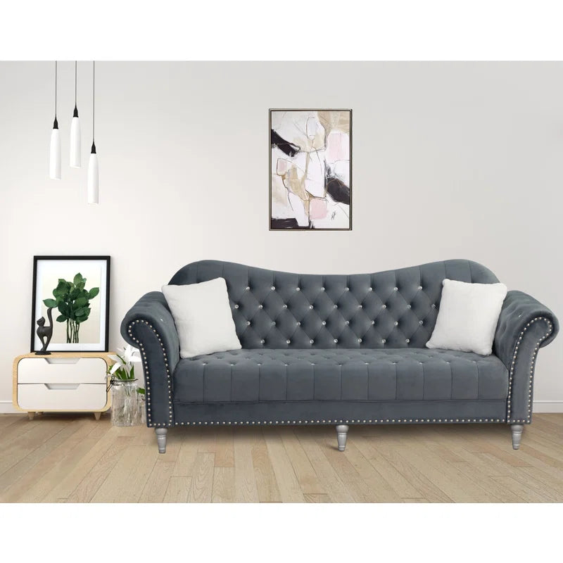 Luxury Sofa Sets: Chesterfield-Style Velvet Sofa & Loveseat Set with Nailhead Trim and Rolled Arms