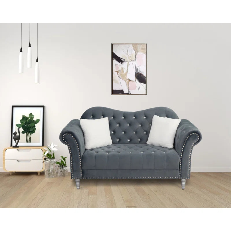 Luxury Sofa Sets: Chesterfield-Style Velvet Sofa & Loveseat Set with Nailhead Trim and Rolled Arms