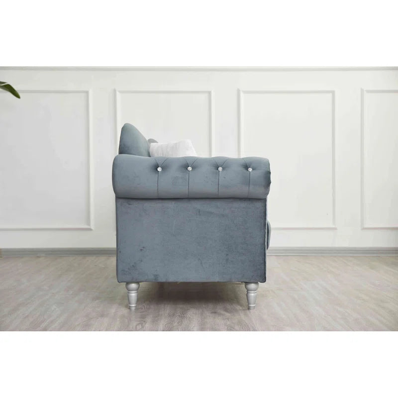 Luxury Sofa Sets: Chesterfield-Style Velvet Sofa & Loveseat Set with Nailhead Trim and Rolled Arms